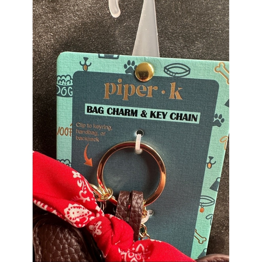 Piper + K Dachshund Dog Bag Charm Key Chain Brown Wiener Dog Red Bandana New - Picture 8 of 9